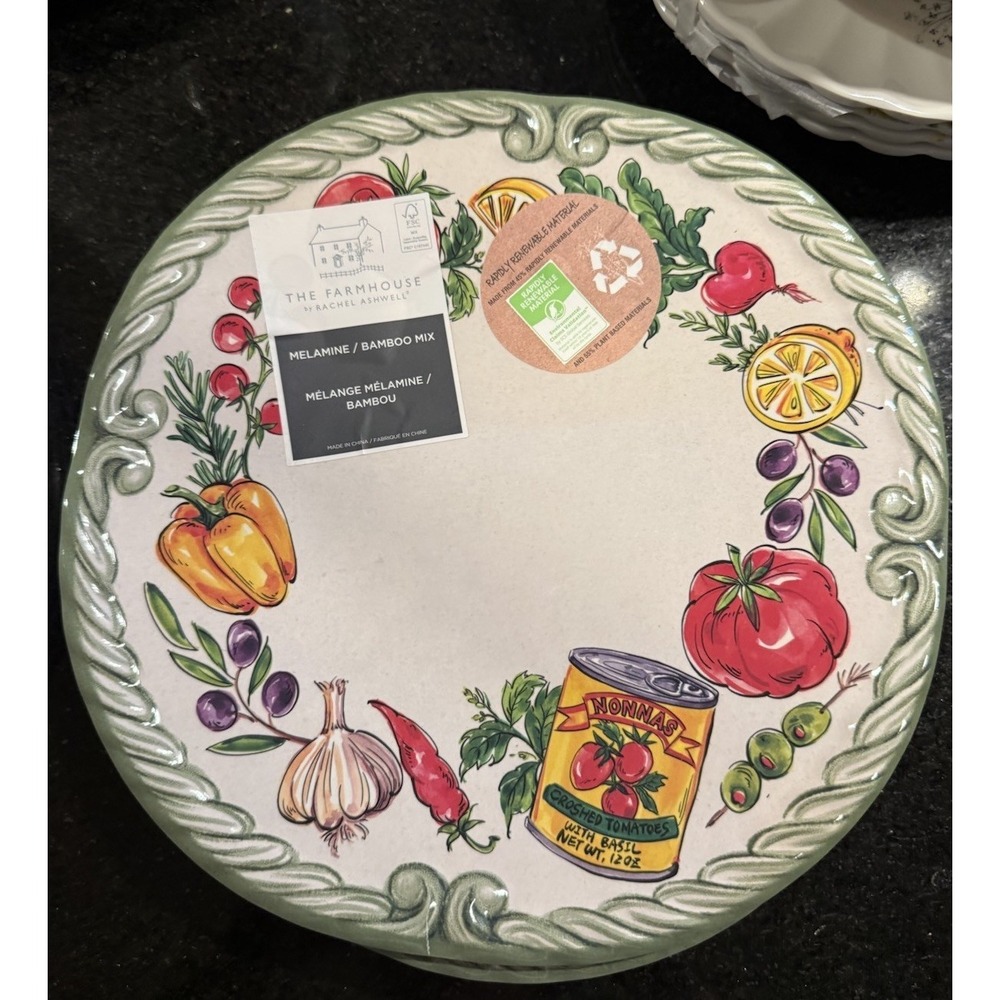 4 Rachel Ashwell Italian Vegetable Salad Plates Melamine 9" The Farmhouse Nonna
